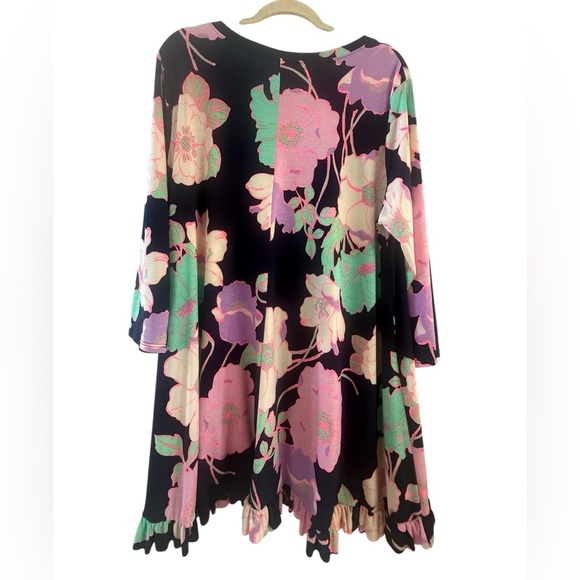 Women’s Floral Tunic Top Navy vibrant Pink and Green 2XL ruffle resort wear - Picture 3 of 9